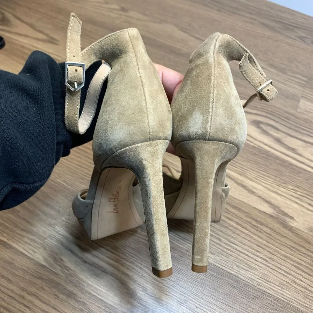 Sam Edelman Jerin Suede‎ Nude Platform Sandals Pump Heels in Oatmeal Size 8M